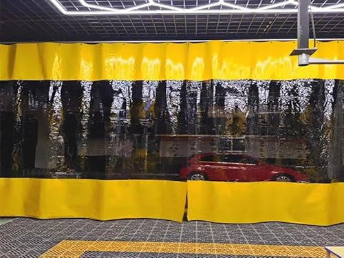 Outdoor Vinyl Curtain For Patio Clear Panel Curtain Industrial Wash Bay Curtains Waterproof Door Curtain For Car Wash Heavy Duty Clear Tarps For Pergola, Porch(Size:3x2.4m,Color:Yellow Side)
