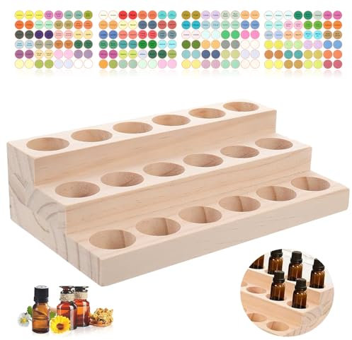 Honicemar 3-Lagen mit 18 Loch Hölzern für Ätherisches Öl Display Ständer, Aromatherapie Öle Organizer Ätherische Öle Gestell Halter Organisator, Geeignet für Zuhause/Spa/Schminktisch/Büro