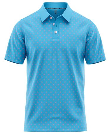 Tropisches Hawaii-Golf-Poloshirt – Herren Performance Feuchtigkeit Dry Fit Athletic Flamingo Resort Wear Frisbee Disc Golf Lustig, Blaugrüne kleine Flamingos, XL
