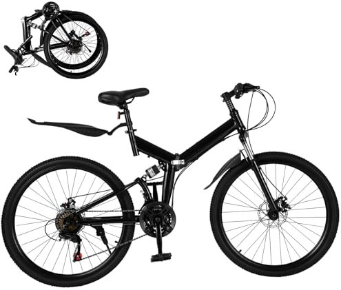 Zoobotanica 26 Inch Mountain Bike, 21 Speed Folding Mountain Bike,Dual Suspension,High Carbon Steel Body, Front and Rear Mechanical Disc Brakes, for Adults Youth