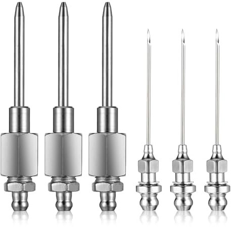 Yuanchu 6pcs Grease Needle Accessory Set, 3 Grease Needle Dispensers 3 Grease Injector Needles Stainless Steel Grease Needle Tip Grease Needle Needle Kit Grease Needle Tip Fitting Tool Accessory