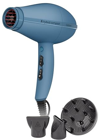 GAMMA+ Professioneller Haartrockner X-Hybrid Compact, Leichter & Kompakter Föhn mit Ionen-Technologie, Turmalinbeschichtetes Gitter, 1800–2100W (Avio-Blau)
