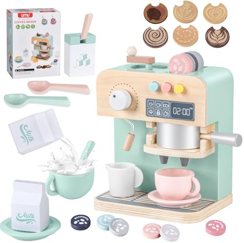 YOOHBERRYS Cafetera Juguete de Madera, Cocinita de Madera Infantil con Molino, 22 Piezas Cafetera Juguete, Cocina de Juguete de Madera para Niños y Niñas de 3+