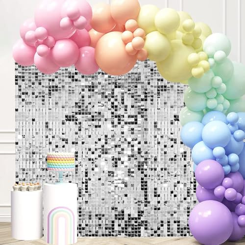 24 Pcs Silver Shimmer Wall Backdrop Panels for Party, MSDADA 6 FT x 4 FT Silver Sequin Backdrop for Birthday Graduation Home Party Decorations Anniversary Decor