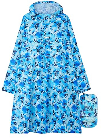 Mac in a Sac Festival Poncho - Packable Waterproof Cape - Unisex - Highly Breathable (8,000gsm) - Adjustable Snap Sides - Blue Daze