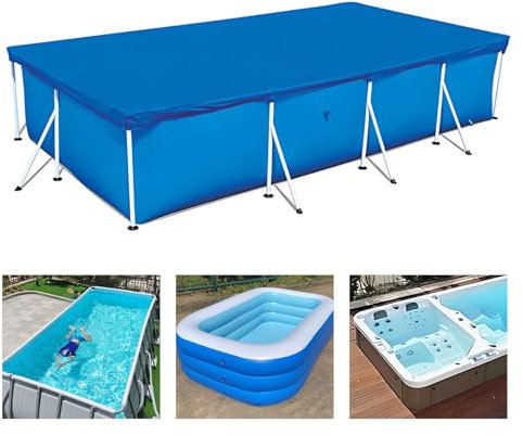 Rectangular Swimming Pool Cover, Universal Waterproof and UV Protection Pool Cover for Above Ground Pools, Easy Set, Washable, Blue (Blue, 300 x 201 cm)