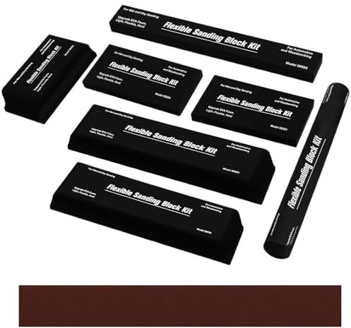 7-Piece Sanding Block, Sandpaper for Wood, Sanding Sponge with Sandpaper for Woodworking Automotive Car Bodywork, Washable & Reusable, 11.6x5.7x3.0in, Boxed