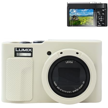 Rieibi TZ99 Camera case, Soft Camera Silicone Protective Case for Panasonic Lumix DC-TZ99, Accessories With 2 PCS Screen Protector, Lightweight - Off White
