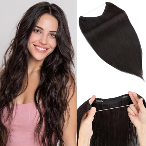 Benehair Wire Extensions Echthaar, 65g Einteilige Unsichtbare Haarverlängerungen, Verstellbares Secret Extensions Echt Haar, 16 Zoll Extension Echthaar, Natürliches Schwarz #1B