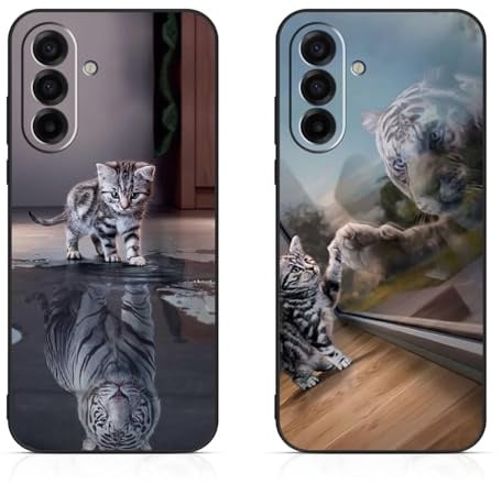 DiaryTown 2 Stück für Samsung Galaxy A18 / A17 5G / 4G Hülle, Katze & Tiger | für Samsung Galaxy A18 5G 4G / A17 5G 4G Handyhülle, Schwarz Schutzhülle, Tier Muster Motiv, TPU dünne, Stoßfeste, Kratzfest