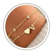 Turandoss Buchstaben Armband Mädchen Gold - 14K Vergoldete, Armband mit Buchstaben Gold, Herz Armkette Damen mit Initialen, Geschenke für Mädchen Geschenk Frauen Schmuck