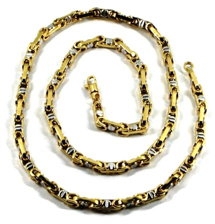 Generico Kette aus Gelb- und Weißgold, 18 Karat, 750, Königskette 4,5 mm mit Knopf, Länge 60 cm.