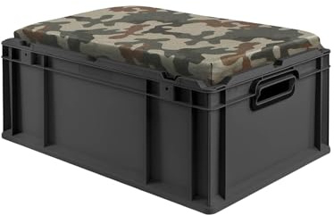 PROREGAL Eurobox NextGen Seat Box Camouflage | HxBxT 26,5x40x60cm | 44 Liter | Griffe offen | Schwarz | Eurobehälter, Sitzbox, Transportbox, Transportbehälter, Stapelbehälter
