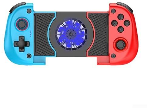 Manette de jeu Bluetooth pour téléphone portable avec ventilateur de refroidissement intégré, mécanisme de serrage extensible, compatible avec Android PC Switch (bleu et rouge)