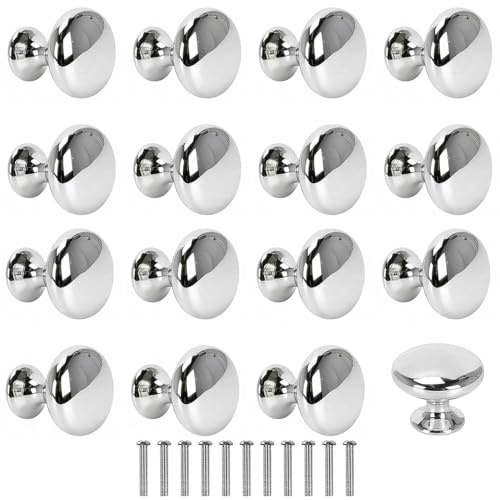 CDDCWZ 12Pcs Chrome Cabinet Knobs, 30mm Silver Polished Drawer Knob | Cupboard Wardrobe Door Knobs Mushroom Shape Pull Handle with Screws for Bathroom,Kitchen,Wardrobe,Drawer