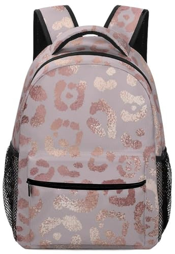 Lyfthologen Zaino casual in tessuto Oxford resistente, con pelle di leopardo, colore oro rosa, per ragazzi e ragazze, per viaggi e sport, Pelle Di Leopardo Oro Rosa, One Size