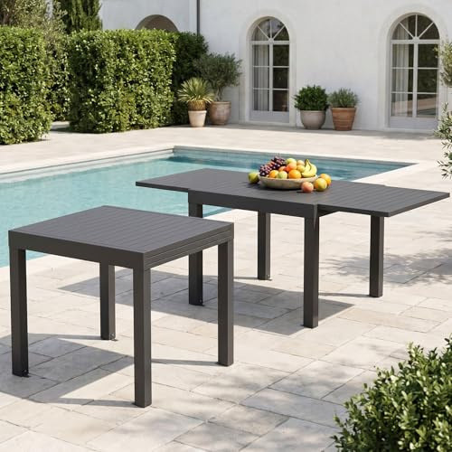 JUMMICO Gartentisch Ausziehbar aus Aluminium, Wetterfester & Kratzfester Tisch mit Sicherheitsauszug, Leichter Esstisch für Balkon, Terrasse und Garten