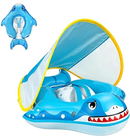 Bouee Bebe Piscine avec Pare Soleiles UPF 50+, Bouée De Piscine Gonflage, Anti-Bascule, Auvent Amovible, pour Garçons Et Filles De 6 À 48 Mois, Piscines, Rivière, Lac, Fête