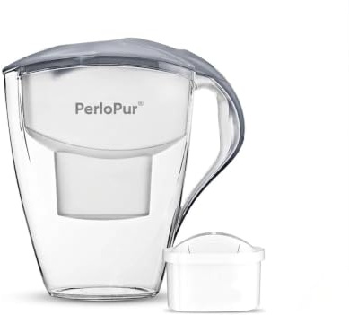 perlopur® Wasserfilter Astra (grau) +1 Filterkartusche Universal | 3 l gesamt, 1,5 l gefiltert, stabil & kratzfest, BPA-frei, für unimax Kartuschen, reduziert Kalk, Chlor & andere Schadstoffe