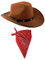 ILOVEFANCYDRESS Cowboy Zubehör-Set mit braunem Cowboyhut mit Stern-Nieten und Band und farbige Bandana / Tuch mit Paisley-Muster