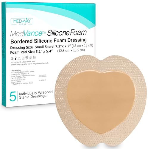 MedVanceTM Silikon - Silikonkleber Schaumstoffverband, Sakralgröße 17.5 cm x 17.5 cm (15 cm x 16.5 cm Wundkissen), Schachtel mit 5 Verbänden