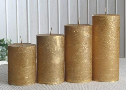 Rustik-Stumpenkerzen-Adventsset, mittel, 6 cm Ø, Gold-metallic Unparfümiert