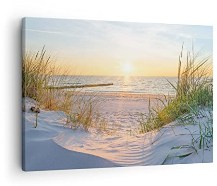 Bilder auf Leinwand Düne Strand Meer Leinwandbild mit Rahmen 70x50cm Wandbilder Dekoration Wohnzimmer Schlafzimmer Küche Deko Klein Wanddeko Bild Wand Kunstdruck Art Wall Decor Canvas AA70x50-3989