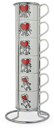 Egan Set 6 Kaffeetassen Stapelbar K. Haring, elfenbein, PKH02I/6X