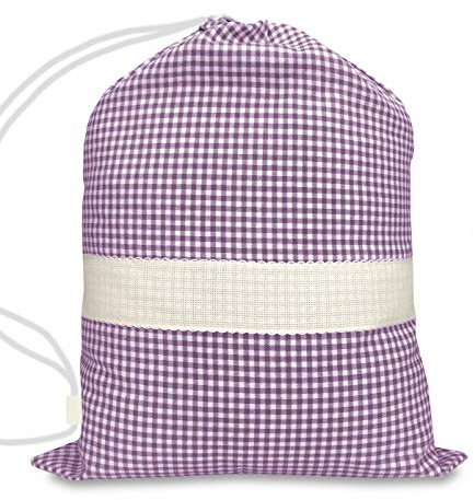 SACCO ASILO misura GRANDE MAXI cm. 45x60 a QUADRETTI TINTO IN FILO con tela AIDA per ricamare il nome - Lilla