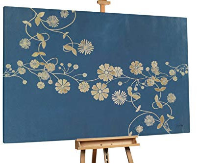 KunstLoft® XXL Gemälde 'Blumenmeer' 180x120cm | original handgemalte Bilder | Blüten Blau | Leinwand-Bild Ölgemälde einteilig groß | Modernes Kunst Ölbild