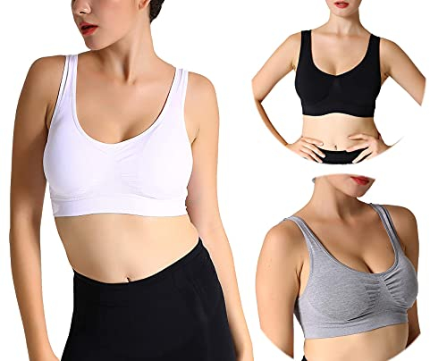 JOJOANS 3er Pack Sports BH Bralette Die ultimative Komfort-BH gepolstert Nahtlose Stretch Action Freizeit hochwertige Unterwäsche (Weiß+Schwarz+Licht Grau, XL)