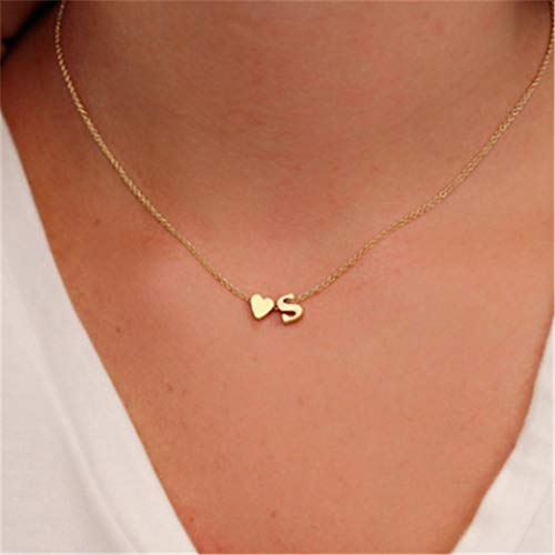 TseenYi Modische Buchstaben-Halskette mit einfachem, herzförmigem Buchstaben-Anhänger S, Schlüsselbein-Kette, Kropfband-Schmuck für Damen und Mädchen (Gold)