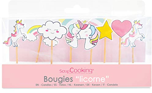 ScrapCooking - 8er-Set Kerzen Einhorn - Paraffin Einhorn Kerze für Cupcakes, Torten - Kuchendeko Einhorn Geburtstag Kinderparty - Kerzen 7cm - Geburtstagskerzen Kinder – Rosa - 5033