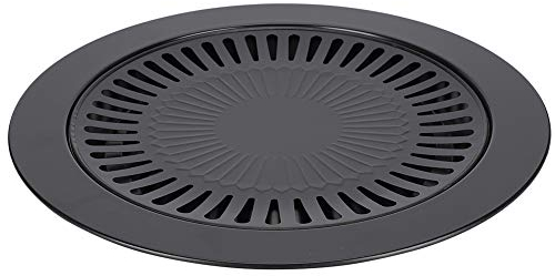 Koreanische Grillaufsatz, tragbare Grillplatte Grillrost mit integrierter Tropfschale für BBQ Camping Gaskocher, Ø 32 cm