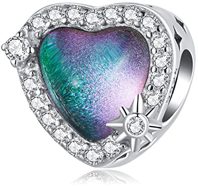 Qings Glücklich Stern Herzförmig Korn Pearl 925er Sterling Silber Herzform Funkelnd Transparent Polarlicht Charms-Anhänger für Armband Halskette