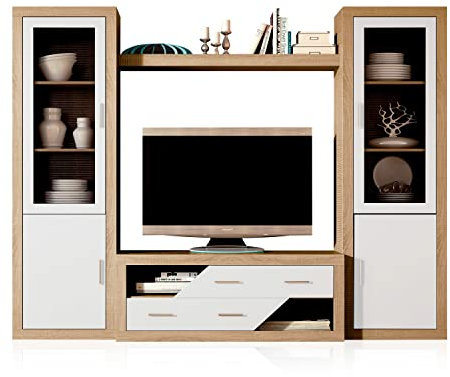 duehome | Salon Modular, Conjunto de Muebles de Salon, Modelo Nuka V5, Acabado en Cambria y Blanco, Medidas: 250 cm (Largo)