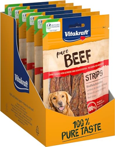 Vitakraft Pure Beef Strips, Hundeleckerli, Rindfleischstreifen, Hunde Trainingsleckerli, ohne Zusatz von Zucker (10x 80g)