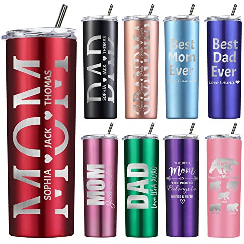 Bicchieri magri personalizzati con coperchio nome e paglia Tazza da caffè isolata personalizzata Regali del Ringraziamento per papà mamma in acciaio inossidabile, 20 once
