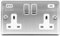 2 Gang 13A Double Switched Sockets with 2x USB Fast Charging Ports 3.1A Outlets: 1x Type A & 1x Type C (Satin/Enhance White Trim)