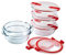 Pyrex Cook & Heat - Set di 5 scatole in vetro borosilicato, ideale per batchcooking, coperchio ermetico speciale per forno a microonde, made in France (rotondo)