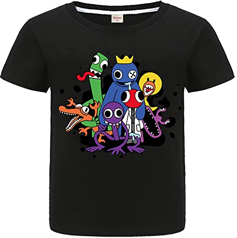 Forlcool Rainbow Jungen Sommer T-Shirt 100% Baumwolle Top Tee YouTube Game Merch, Schwarz , 7-8 Jahre