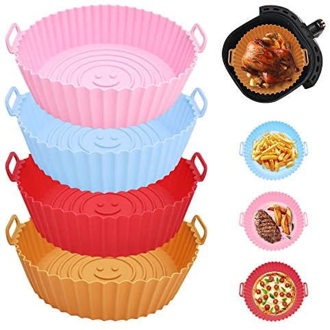 SHEPIN 4PCS Moldes de Silicona para Freidora de Aire 20cm Molde Air fryer Silicona Bandeja Silicona Freidora Aire, Accesorios de Freidora Aire de Repuesto para Freidora Sin Aceite Horno Microondas