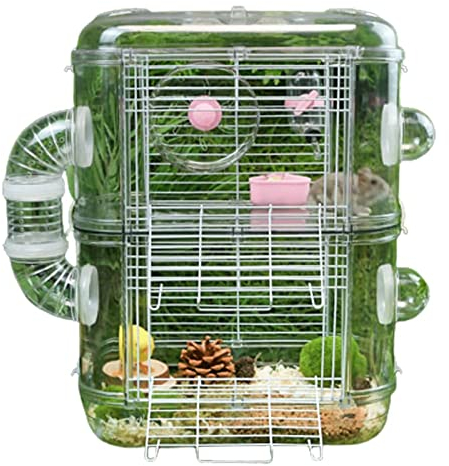 PAASHE Luxus-Doppelschicht-Hamsterkäfig Kleines Haustier Kristallkäfig Panorama klarer Hamster-Tierlebensraum Großes Raum-Hamsterkäfig-Haus