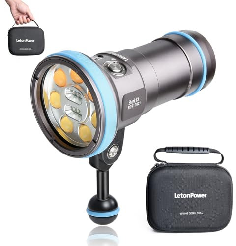 LetonPower Shark CX tauchlampe Video 8000 Lumen - IP68 wasserdichte Videoleuchte (120m), CRI 98 mit 120°-Winkel, USB-C wiederaufladbar für Unterwasser videoleuchte