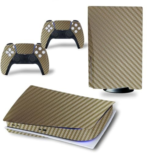 Wonhomke für PS5 Disk-Based Edition Skin Aufkleber Decal Cover Carbon Fiber für Playtation 5 Konsole und 2 Controllern PS5 Skin Sticker (Gold)