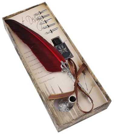 Mumusuki Federkiel-Tintenset Federkiel-Tauchstift, Feder-Tauchstift Stift-Tintenset Vintage-Antik-Kalligraphie-Tauchstift Schreibkieler Am Besten mit 5 Ersatzfedern Executive-