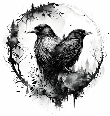 Samunshi® Wanddeko Hugin und Munin Raben Krähen Wallart Wolf Wandtattoo Asgard für Wohnzimmer Küche Wandaufkleber Wandsticker Runen Odin Thor 55x70cm