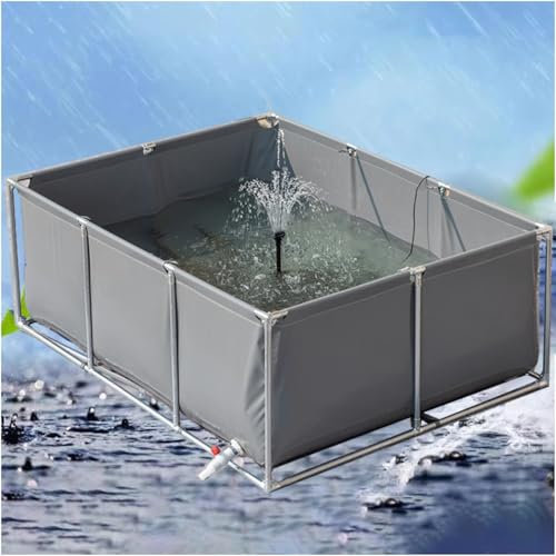 Pounjsd Hohe Rahmenschwimmbecken Auf Dem Boden, Oberirdische Schwimmbecken für Fischteiche,Fischteich-Leinwandteich,Segeltuch-Fischteich Für Koi-Zucht, Wasser-Bewässerung(1.5 * 1 * 0.7m-Grau)