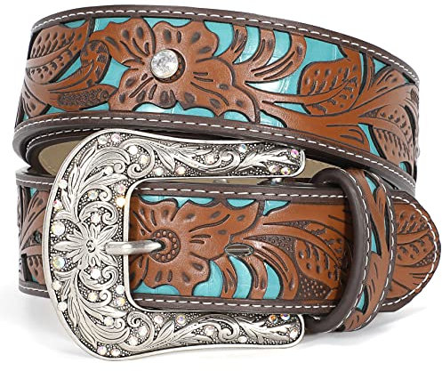 JasGood Damen Herren Western Ledergürtel Vintage Gürtel Gravierter Cowboy Cowgirl Landgürtel mit Retro Schnalle für Jeans Hosen Kleider,Braun,100cm(Passt Taillenumfang 70cm-85cm)