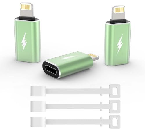 TechMatte Lightning-Adapter USB C auf Stecker, nur 12 W, kompatibel mit iPhone 14, 13, 12, 11 Xs 8 SE, iPad, iPod, AirPods, nicht für Audio-Kopfhörer/OTG, Android, Anti-Verlust-Halterung, Grün, 3